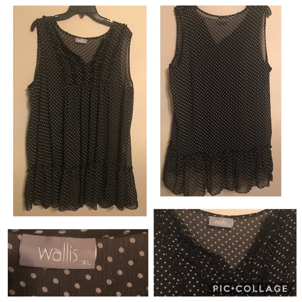 Black Sheer Polka Dot  Sleeveless Tunic Sz XL